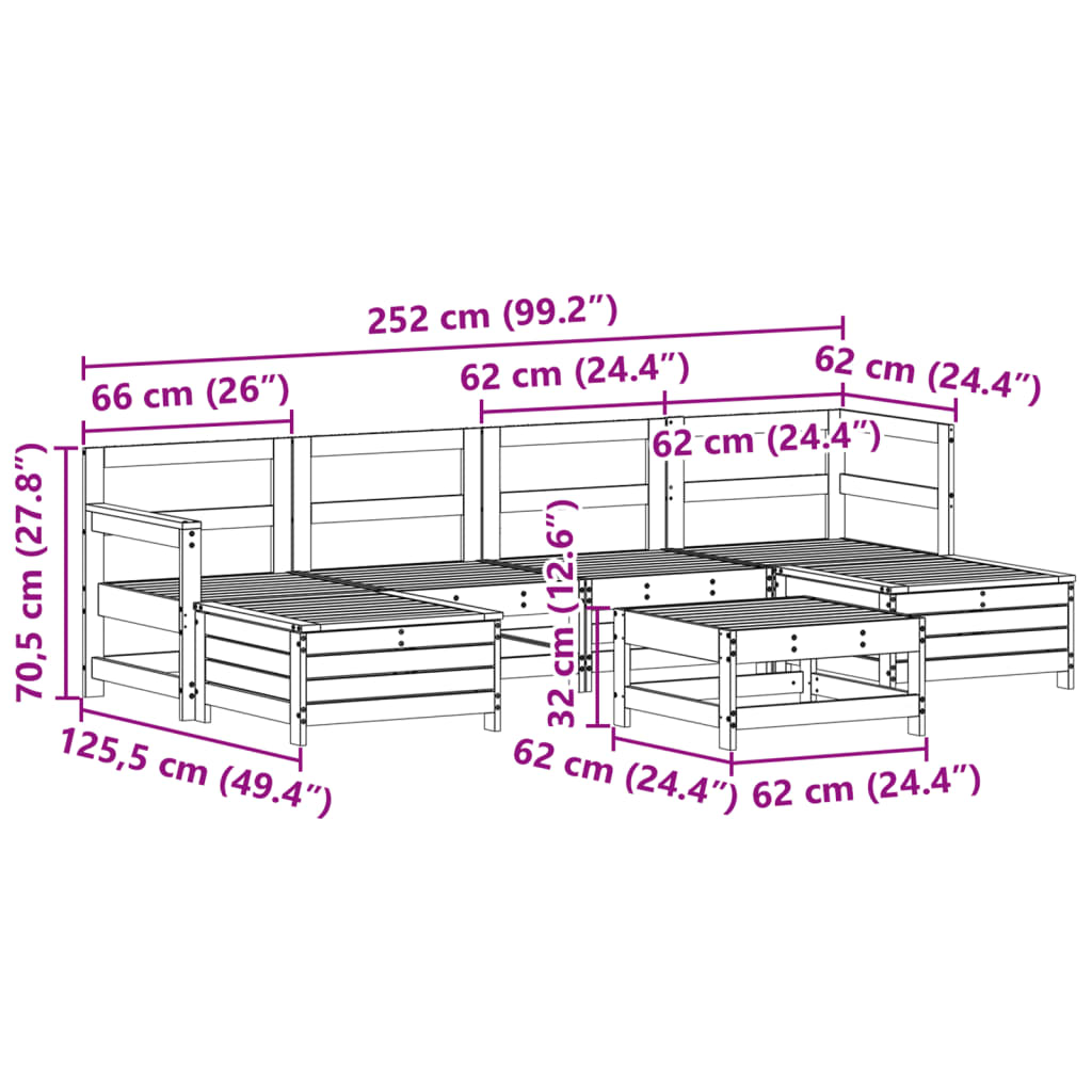 7 pcs conjunto de sofás para jardim pinho maciço branco