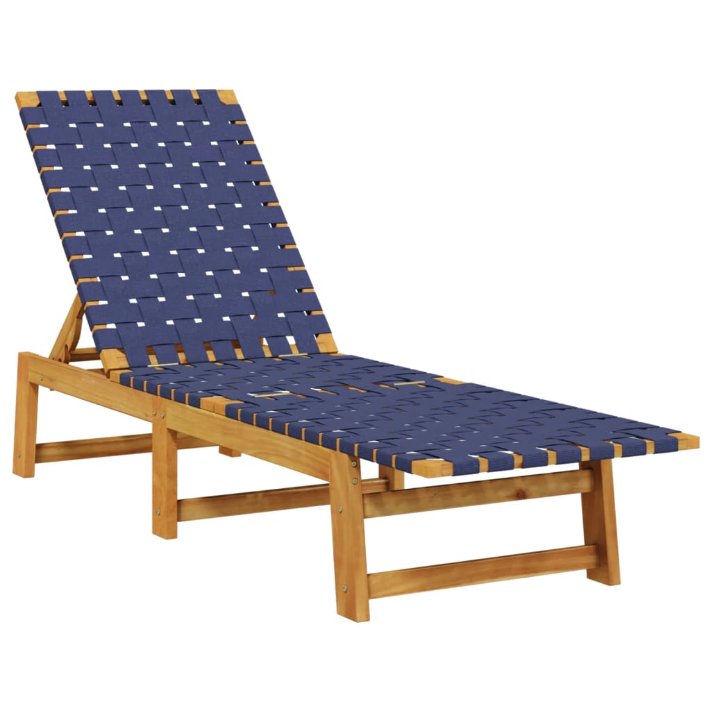 Sun lounger with solid acacia table and dark blue fabric