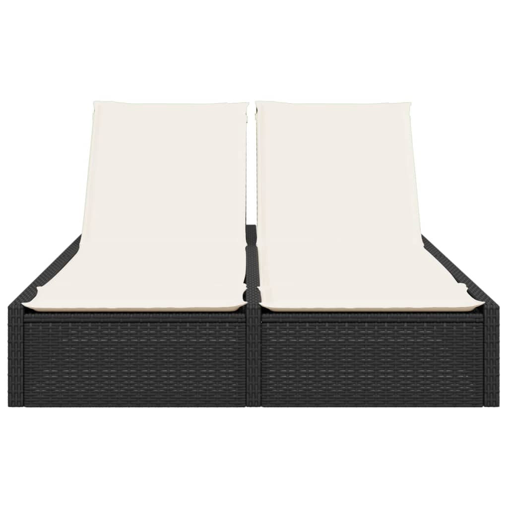 Double sun lounger with cushions in black poly rattan