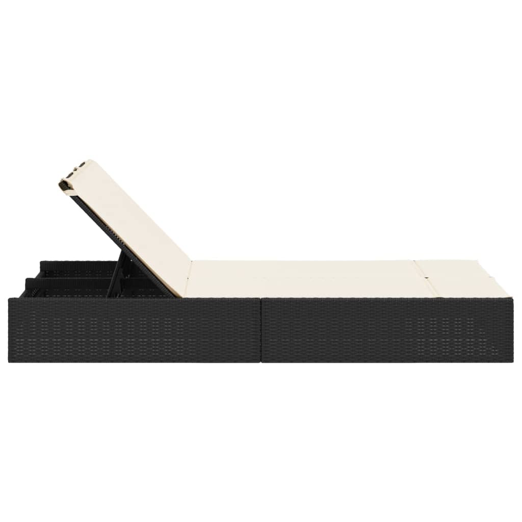 Double sun lounger with cushions in black poly rattan