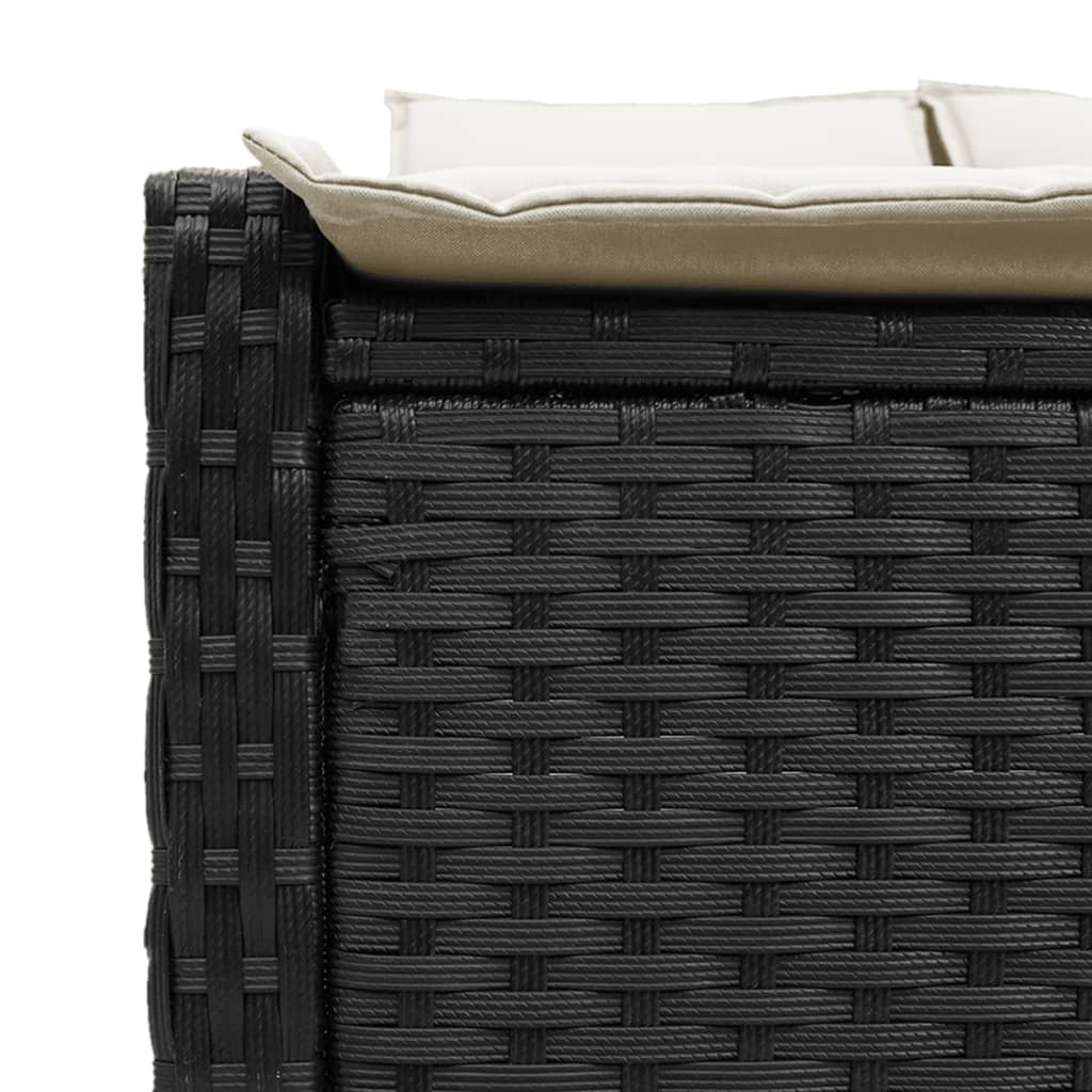 Double sun lounger with cushions in black poly rattan