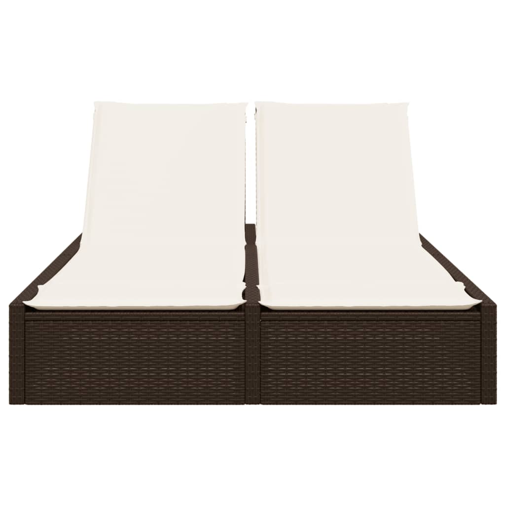 Double sun lounger with cushions in brown poly rattan