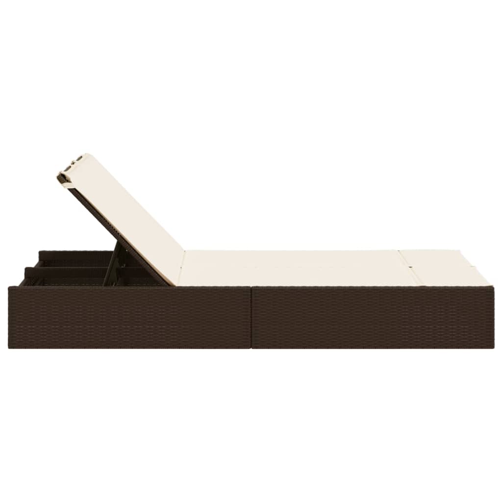 Double sun lounger with cushions in brown poly rattan