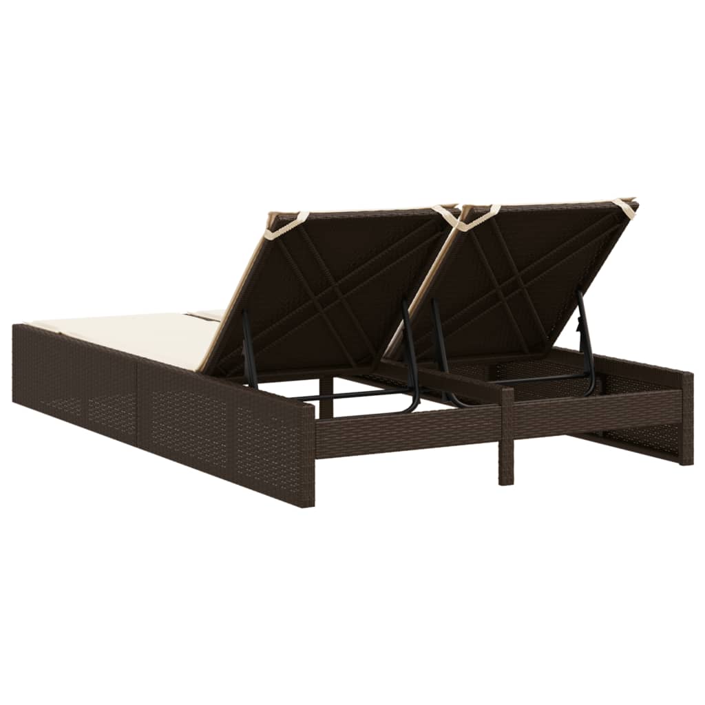 Double sun lounger with cushions in brown poly rattan