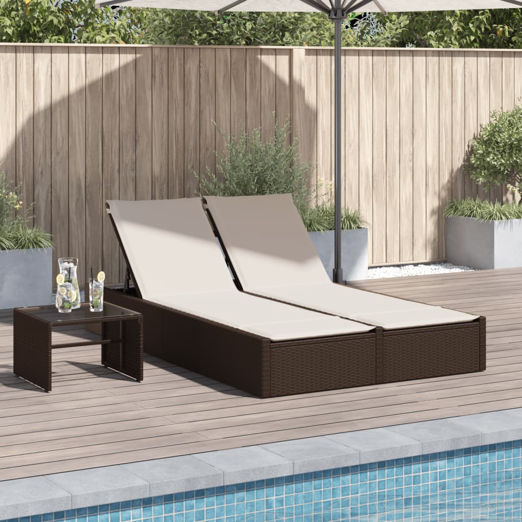 Double sun lounger with cushions in brown poly rattan