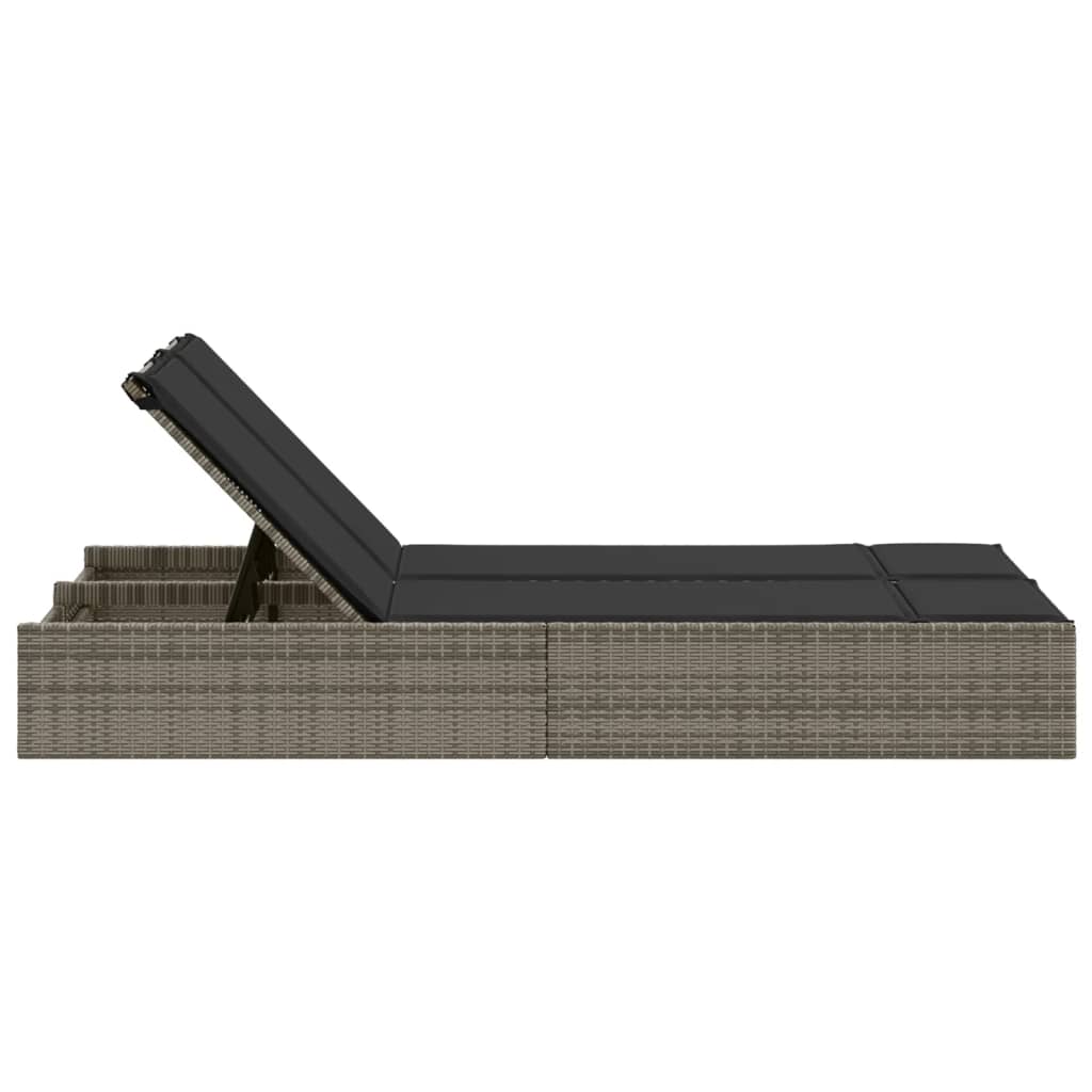 Double sun lounger with cushions in grey poly rattan