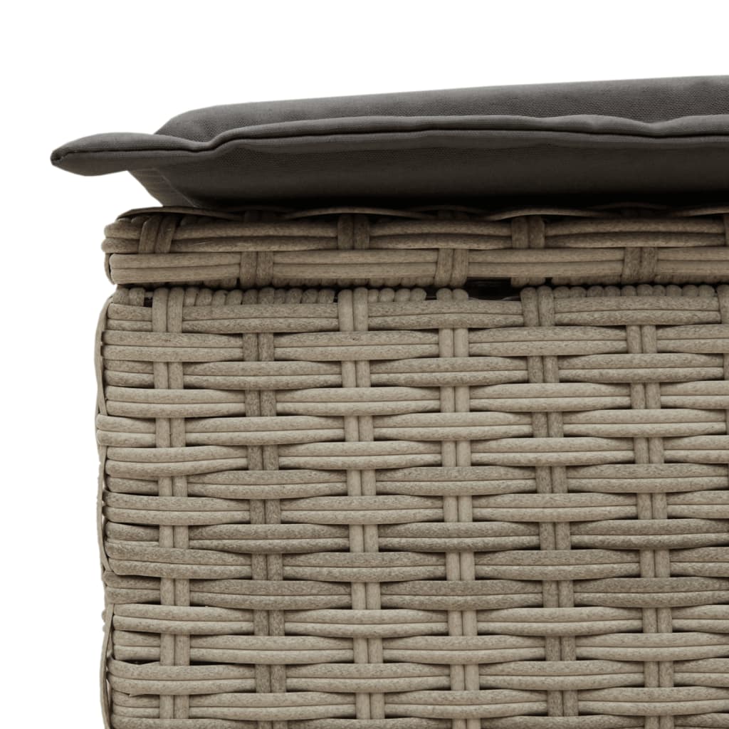 Double sun lounger with cushions in light grey poly rattan