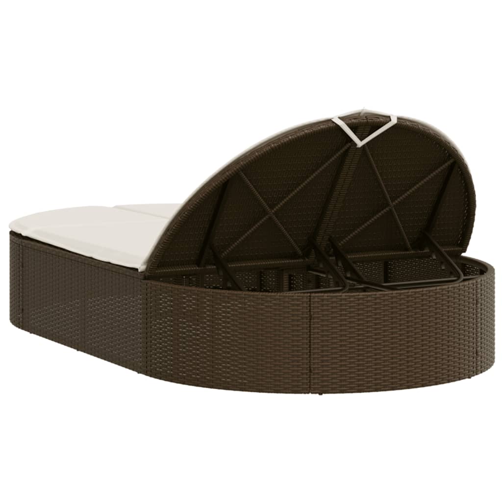 Double sun lounger with cushions in brown poly rattan