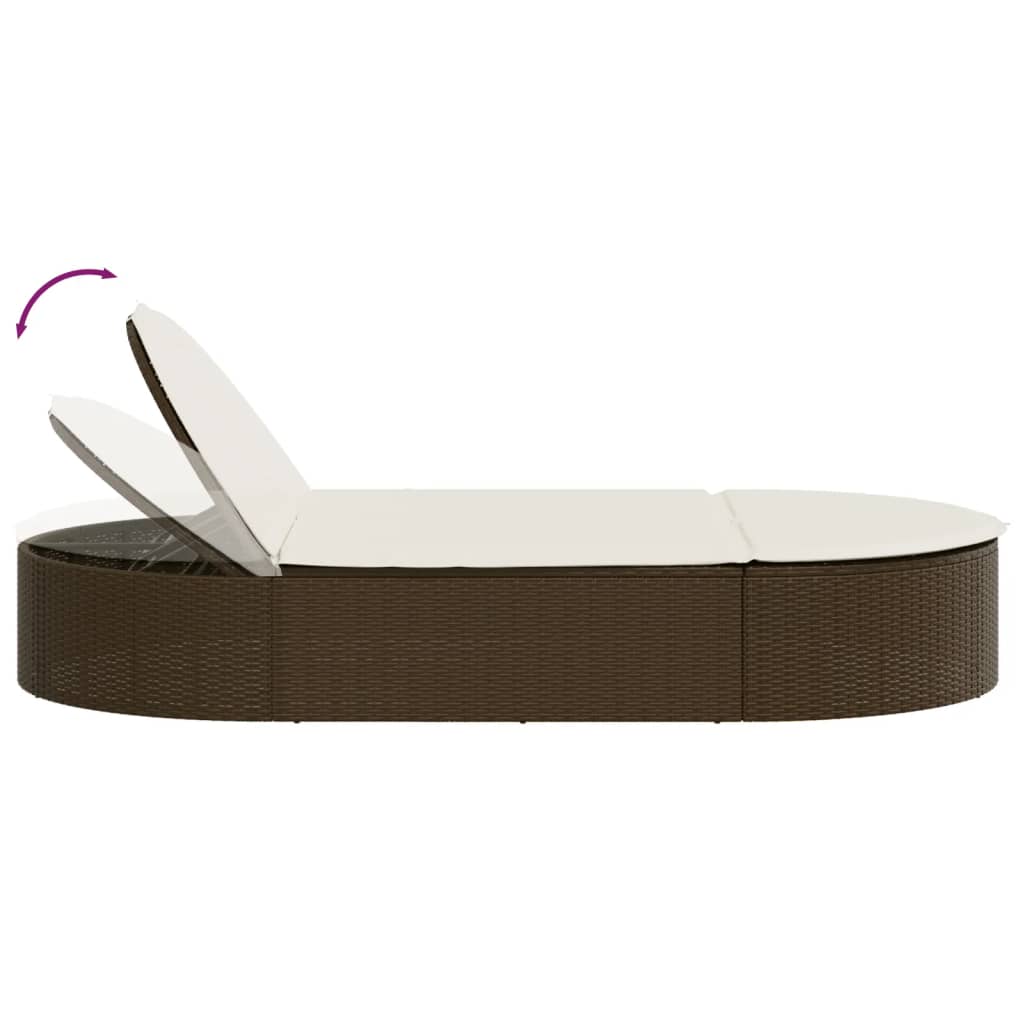 Double sun lounger with cushions in brown poly rattan