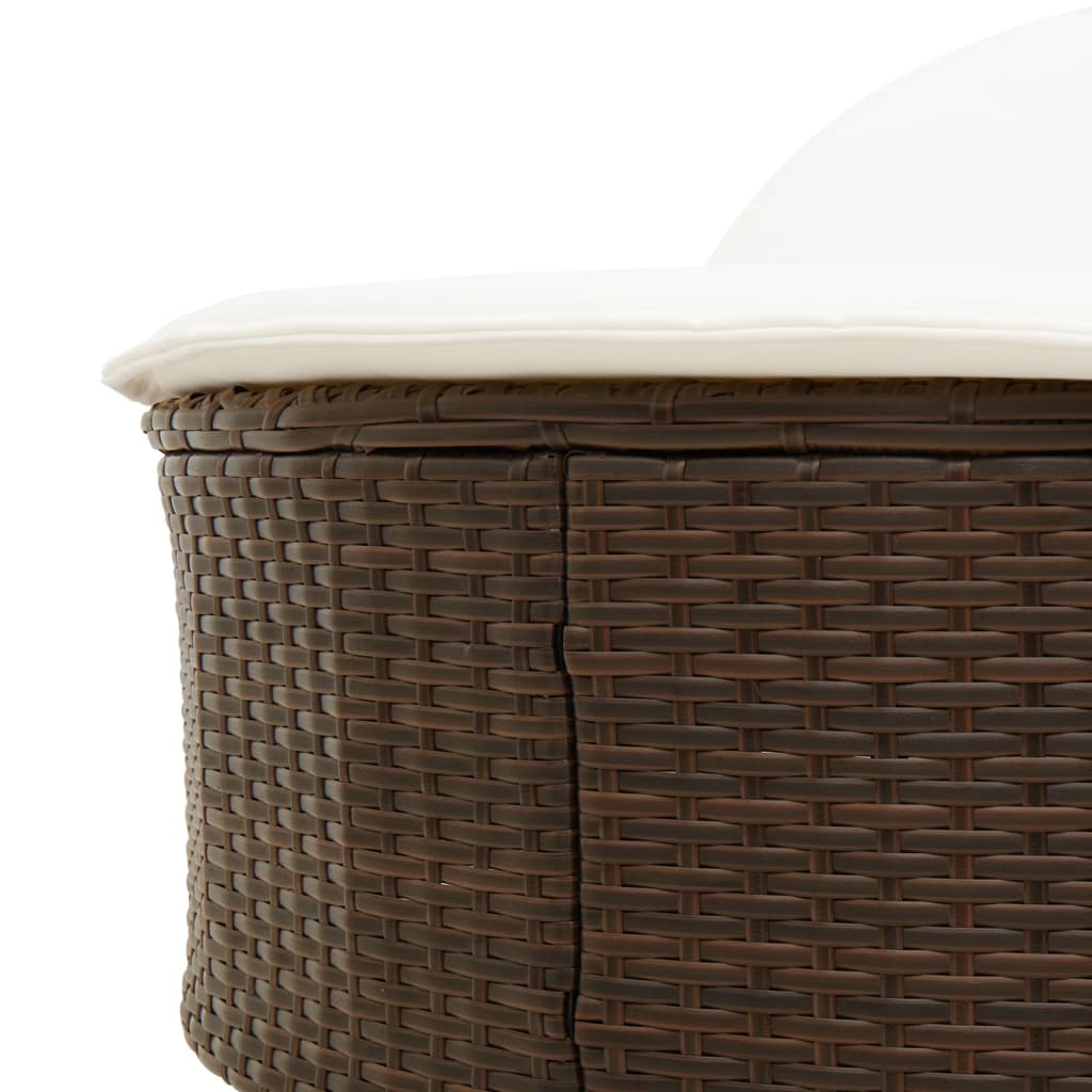 Double sun lounger with cushions in brown poly rattan