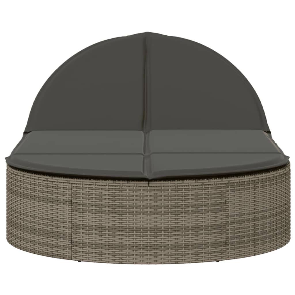Double sun lounger with cushions in grey poly rattan
