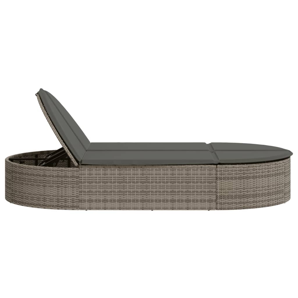 Double sun lounger with cushions in grey poly rattan