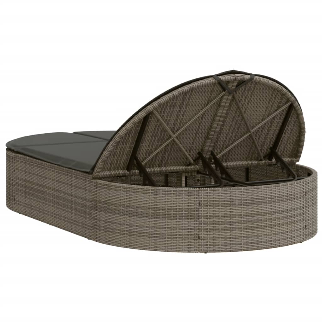 Double sun lounger with cushions in grey poly rattan