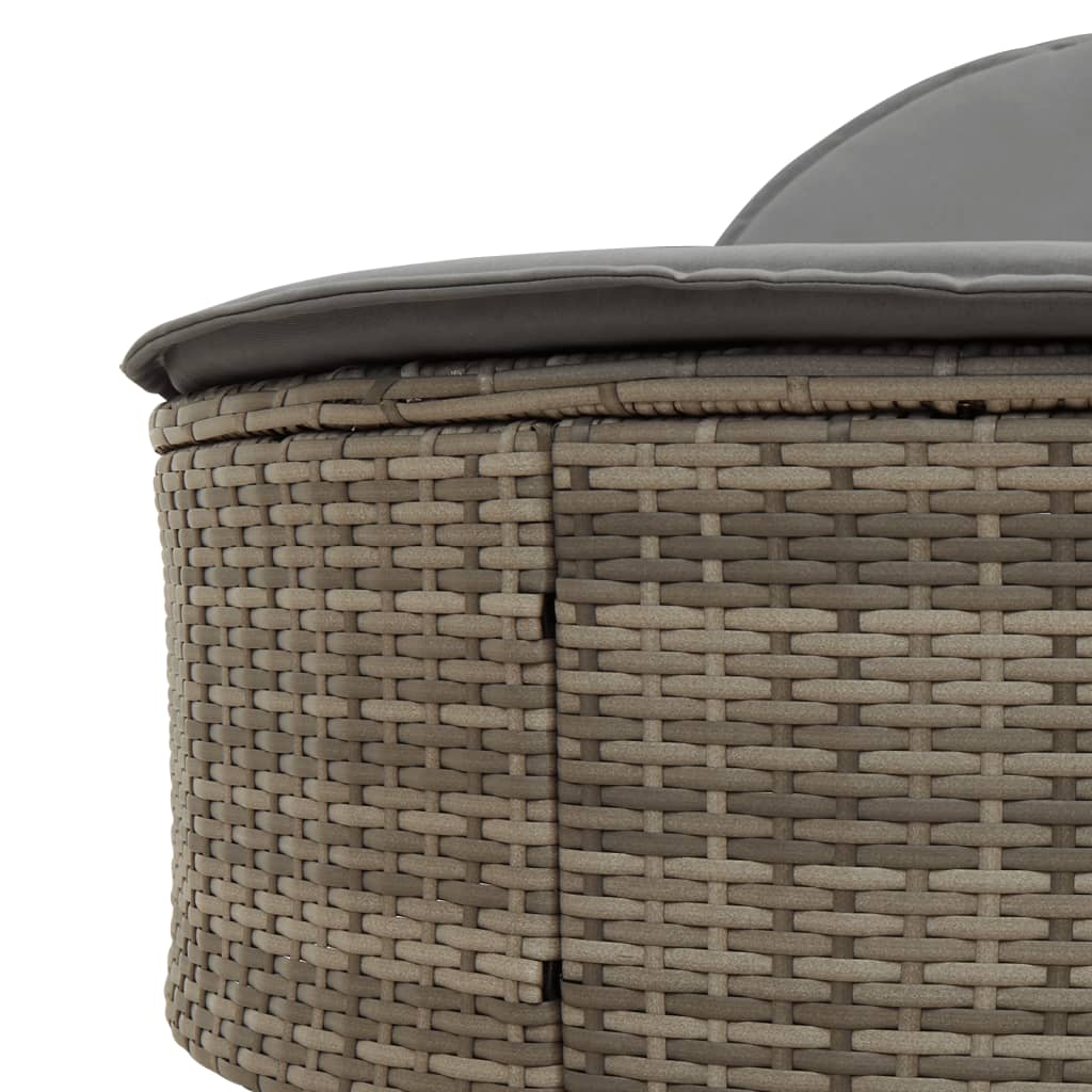 Double sun lounger with cushions in grey poly rattan