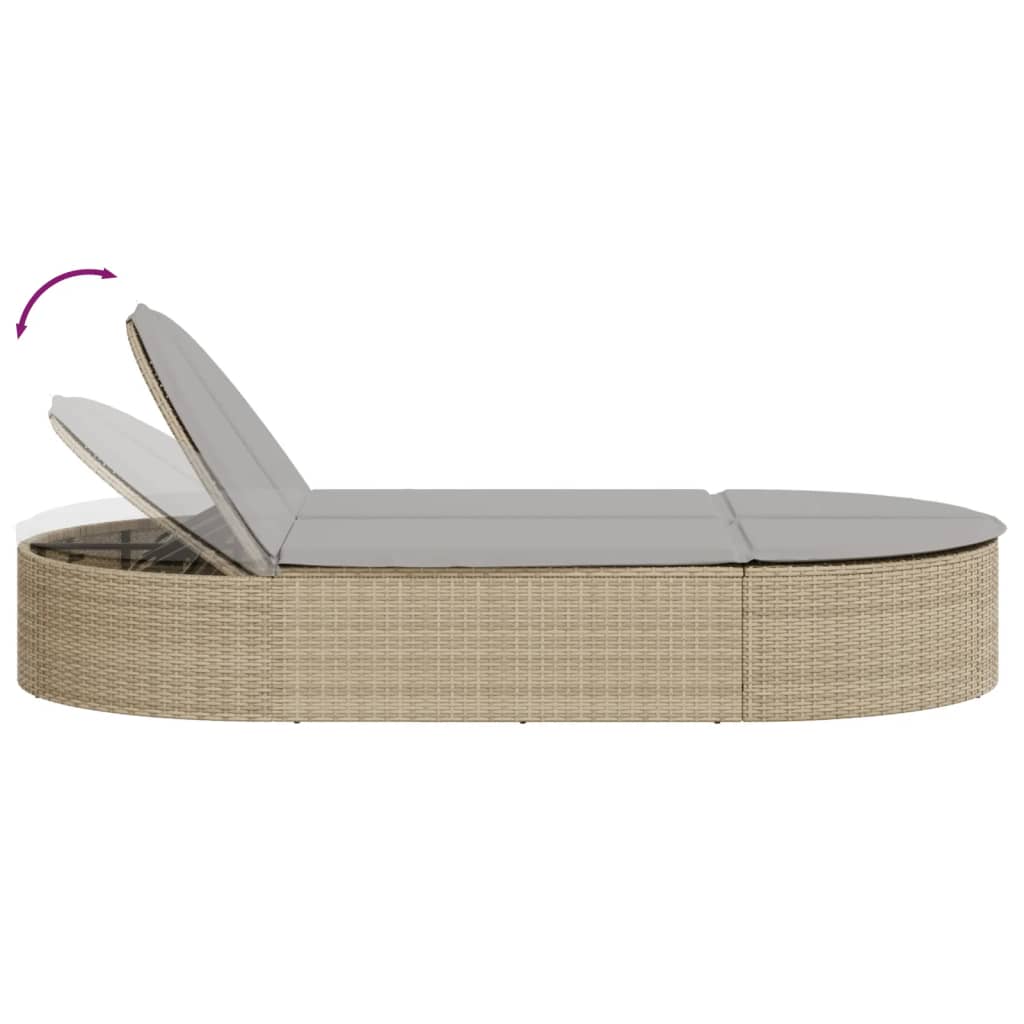 Double sun lounger with cushions in beige PE wicker