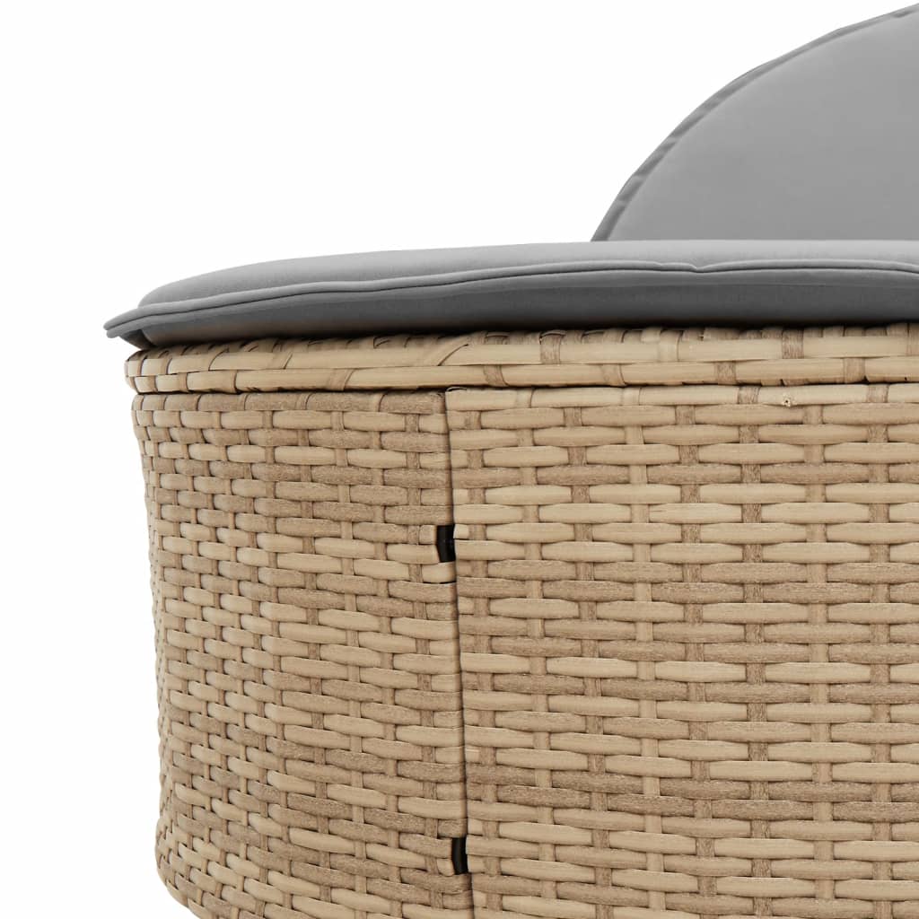 Double sun lounger with cushions in beige PE wicker