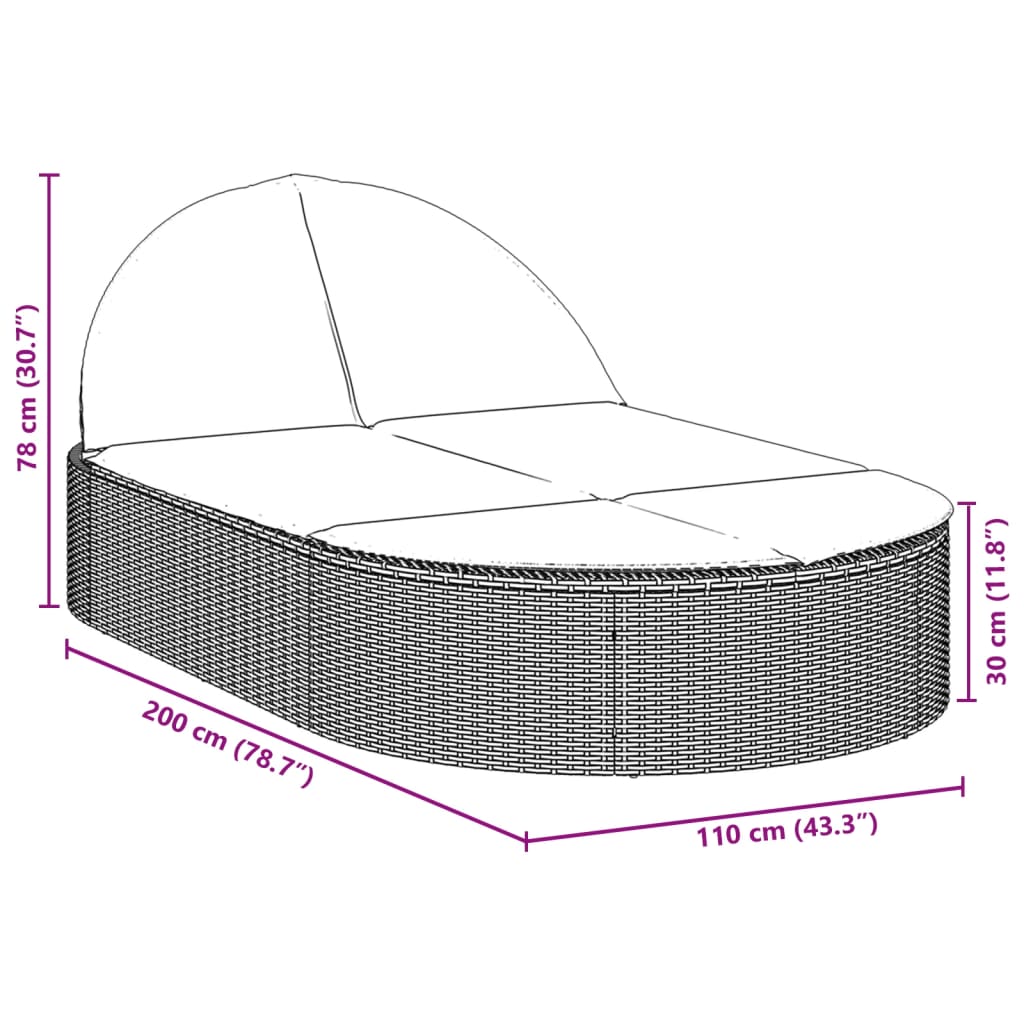Double sun lounger with cushions in beige PE wicker