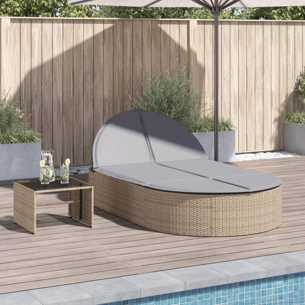 Double sun lounger with cushions in beige PE wicker