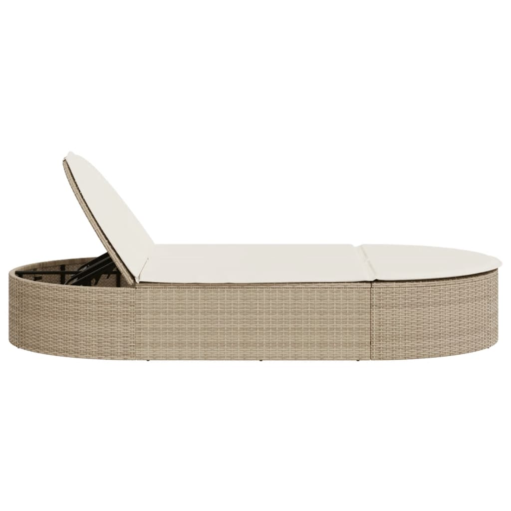 Double sun lounger with cushions in beige PE wicker