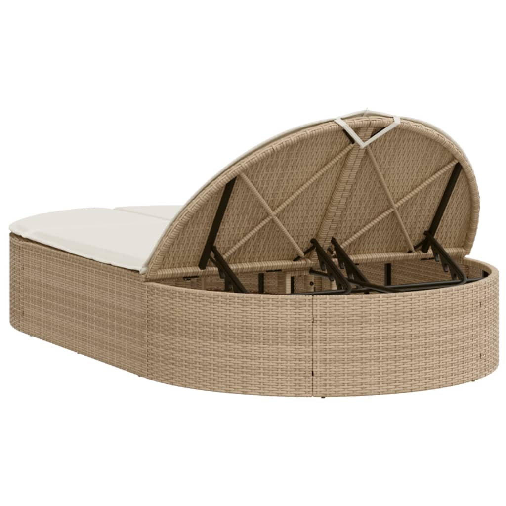 Double sun lounger with cushions in beige PE wicker