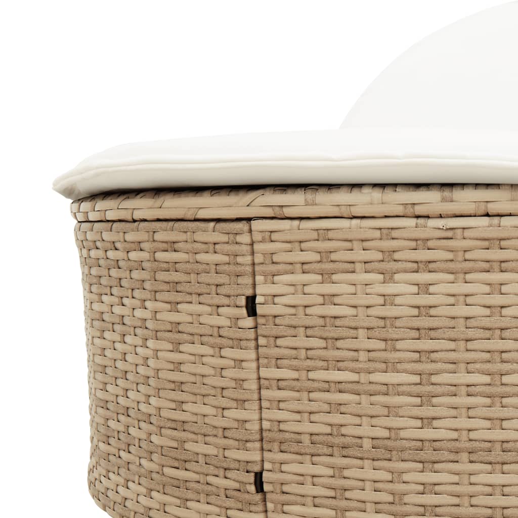Double sun lounger with cushions in beige PE wicker