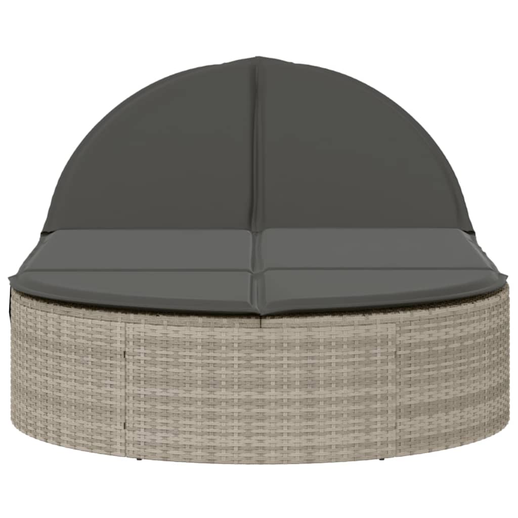 Double sun lounger with cushions in light grey poly rattan