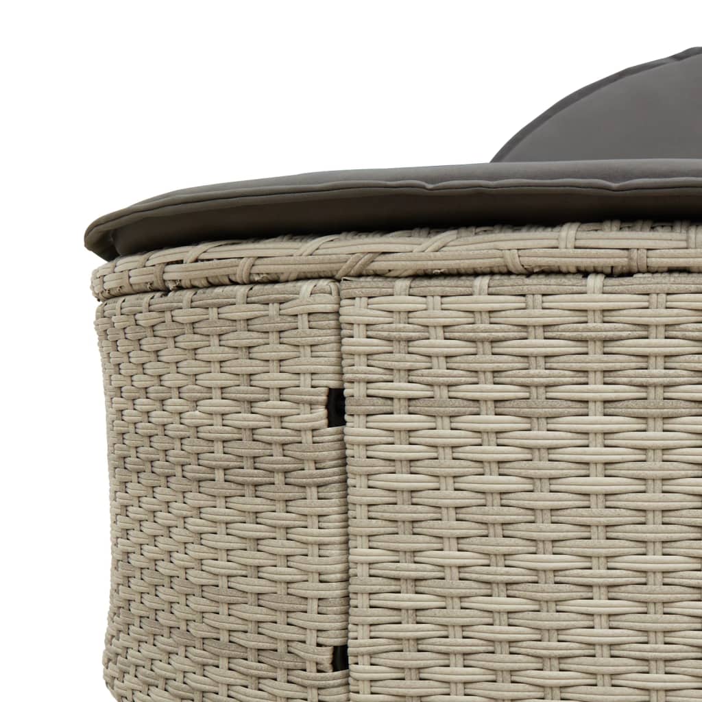 Double sun lounger with cushions in light grey poly rattan