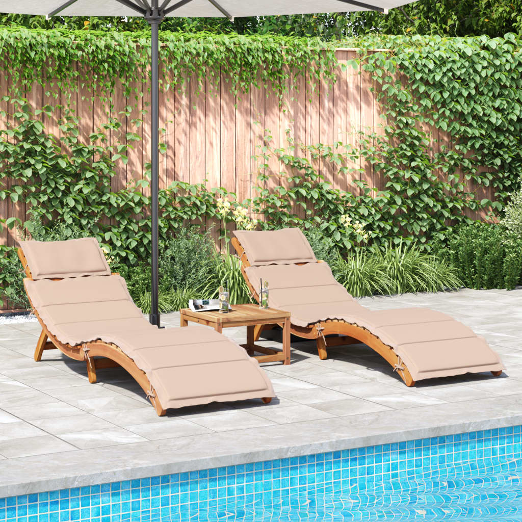 Sun loungers with cushions 2 pcs solid acacia wood beige