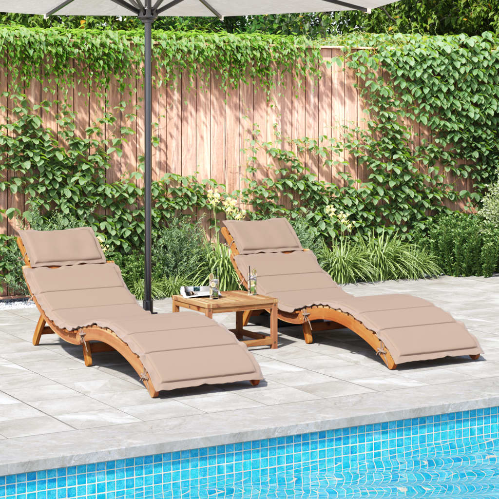 Sun loungers with cushions 2 pcs acacia grey-brown