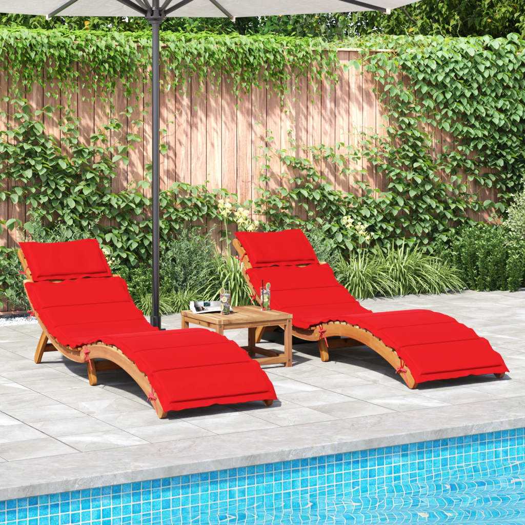 Sun loungers with cushions 2 pcs solid acacia red