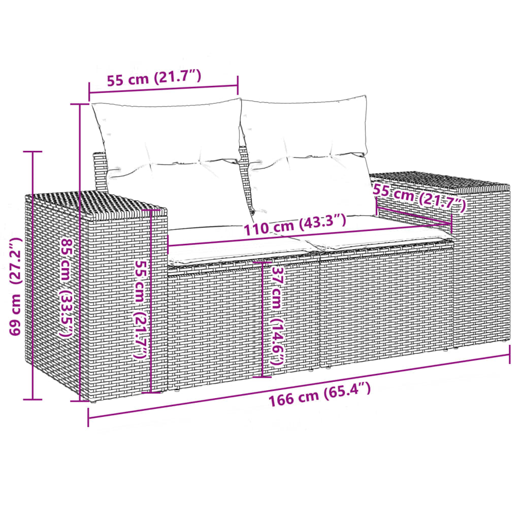 10 pcs conjunto de sofás p/ jardim com almofadões vime PE bege