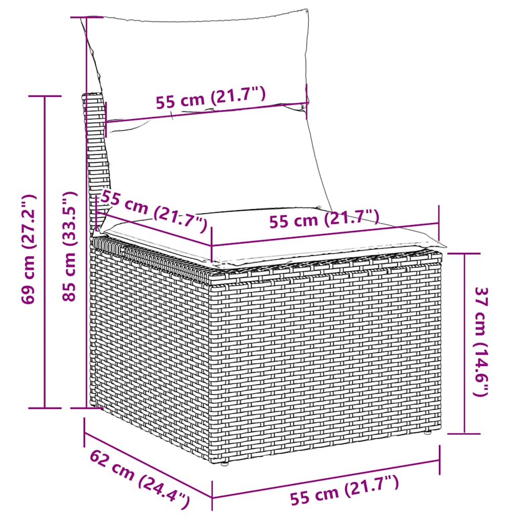 10 pcs conj. sofás jardim com almofadões vime PE cinzento-claro