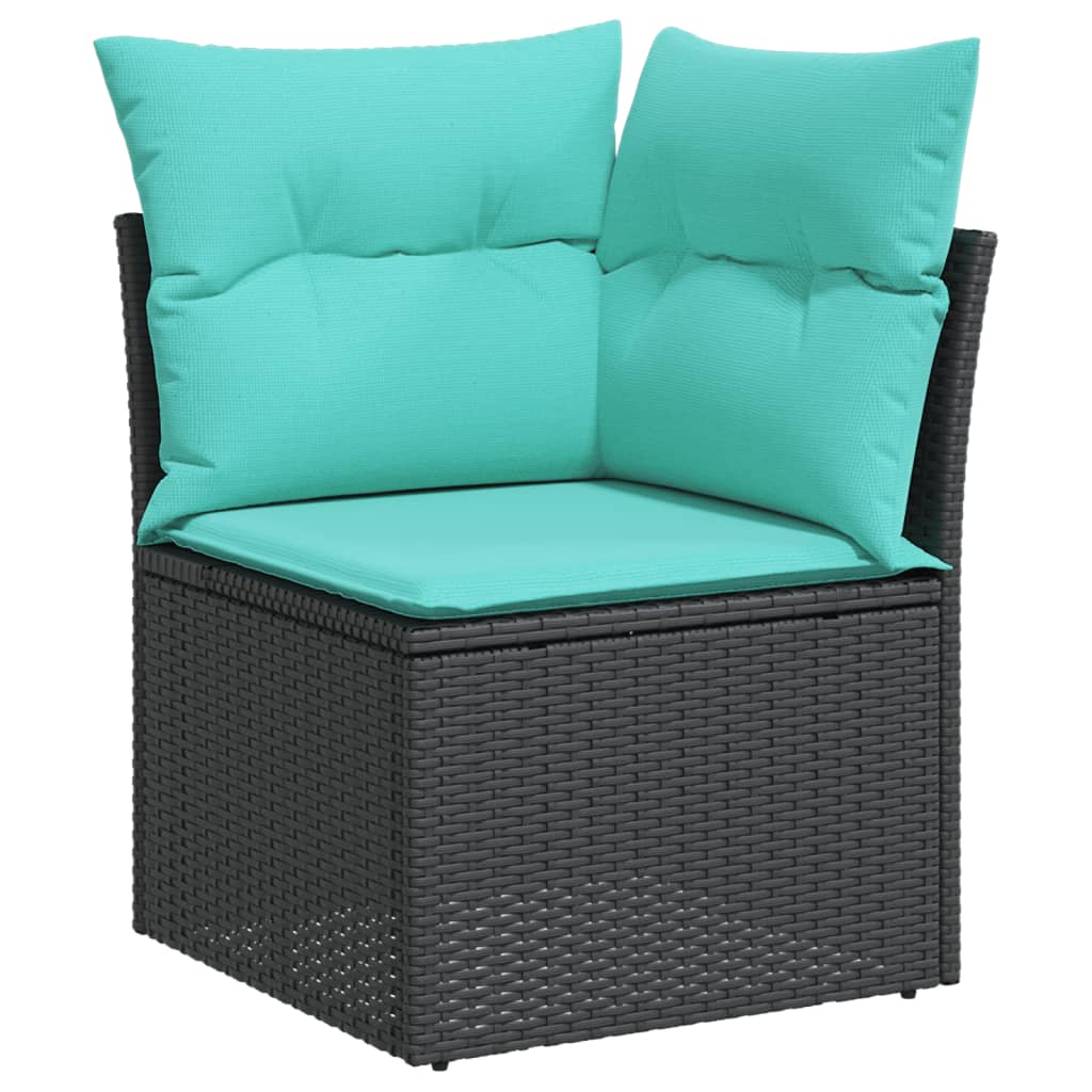 10 pcs conjunto de sofás p/ jardim c/ almofadões vime PE preto
