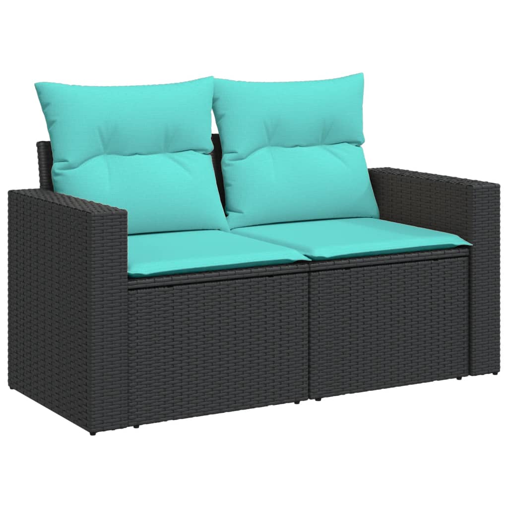 10 pcs conjunto de sofás p/ jardim c/ almofadões vime PE preto