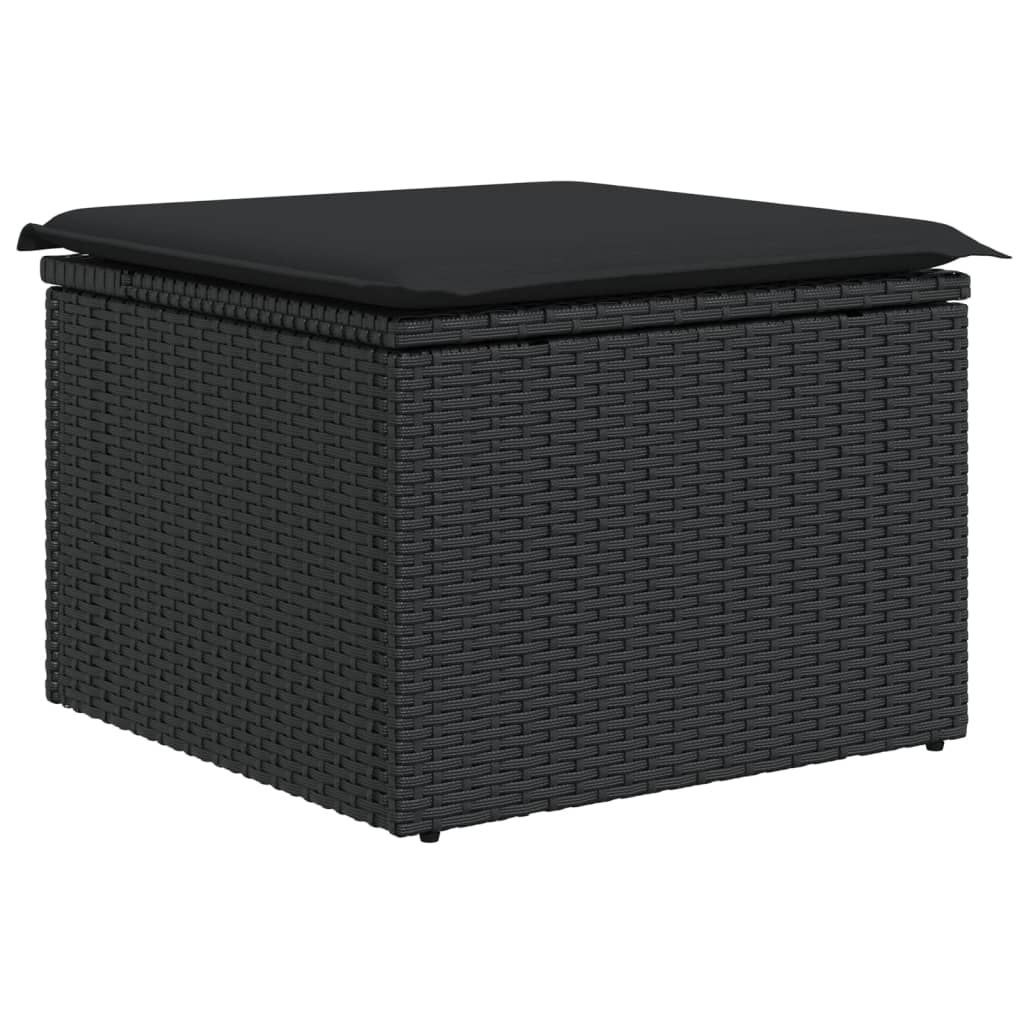 10 pcs conjunto sofás de jardim c/ almofadões vime PE preto
