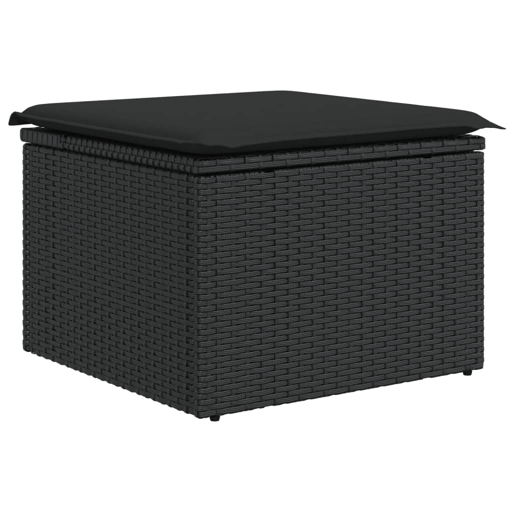 10 pcs conjunto sofás de jardim c/ almofadões vime PE preto