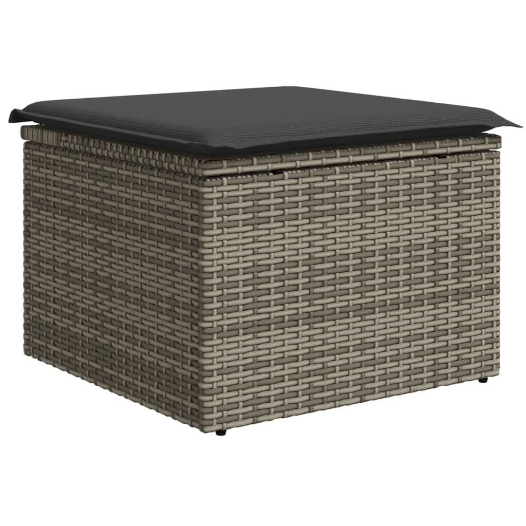 10 pcs conjunto sofás de jardim c/ almofadões vime PE cinzento