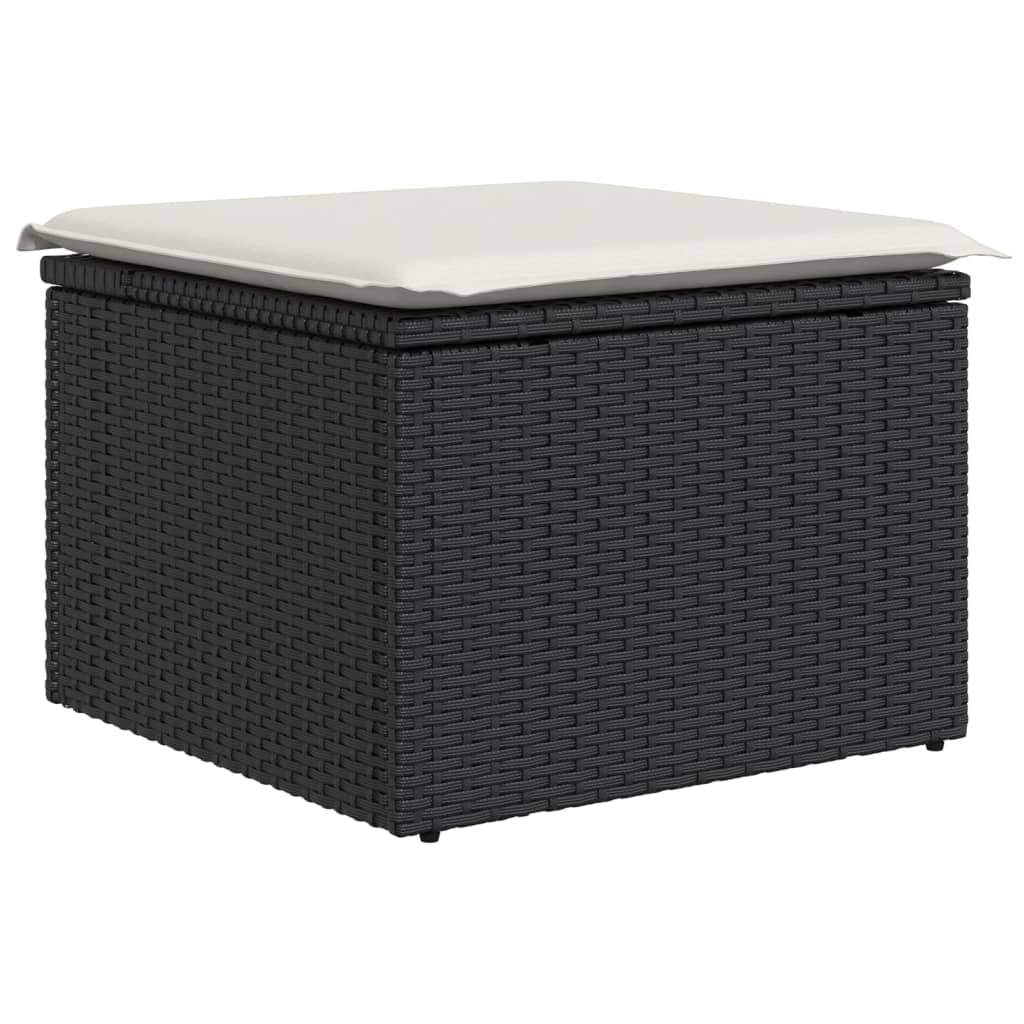 10 pcs conjunto sofás de jardim c/ almofadões vime PE preto