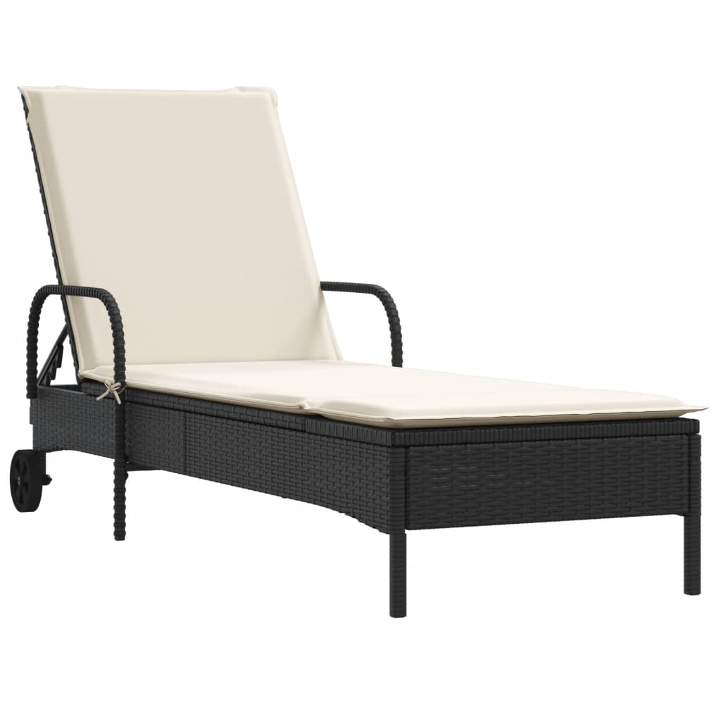 Sun loungers with cushions 2 pcs black poly rattan