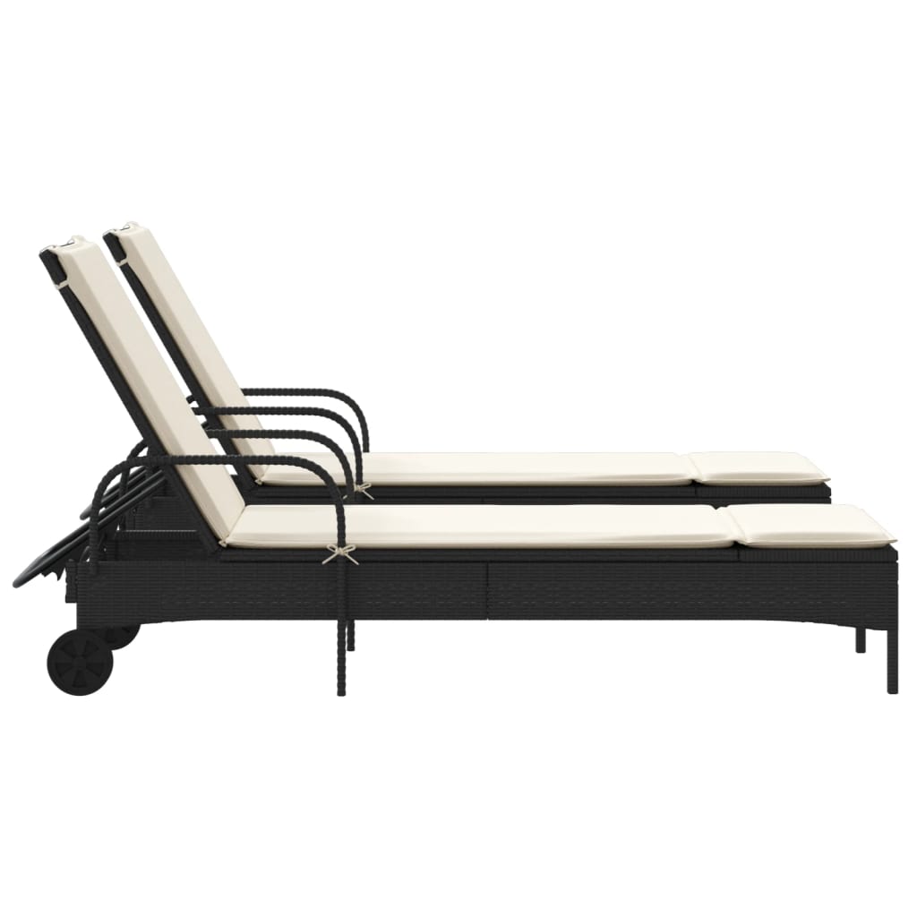 Sun loungers with cushions 2 pcs black poly rattan