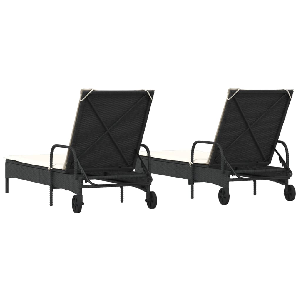 Sun loungers with cushions 2 pcs black poly rattan