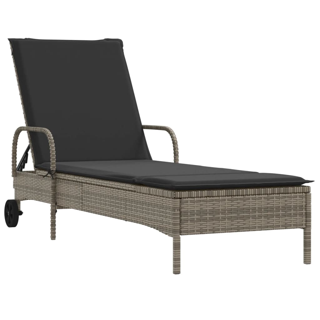 Sun loungers with cushions 2 pcs PE rattan grey