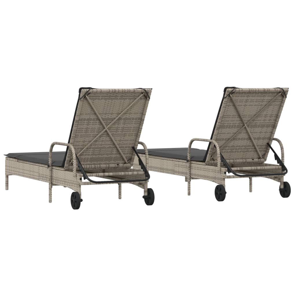 Sun loungers with cushions 2 pcs PE rattan grey