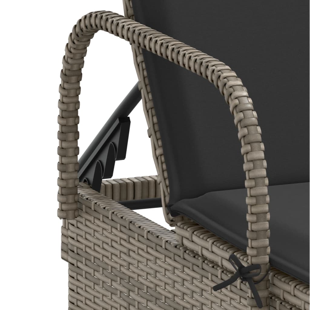 Sun loungers with cushions 2 pcs PE rattan grey