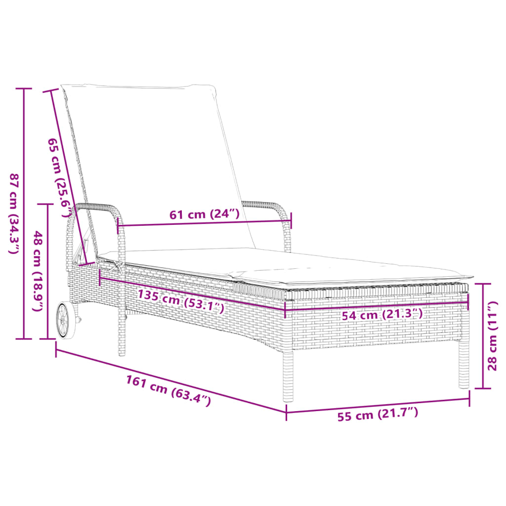 Sun loungers with cushions 2 pcs PE rattan grey