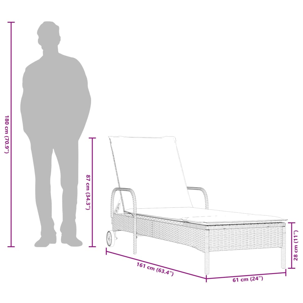 Sun loungers with cushions 2 pcs PE rattan grey