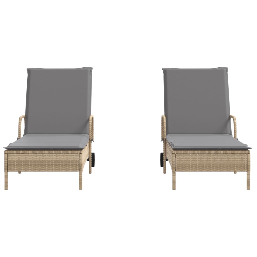 Sun loungers with cushions 2 pcs PE rattan beige