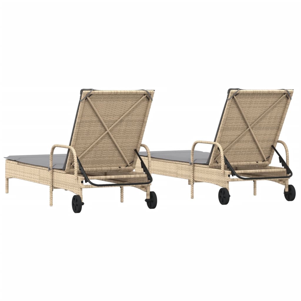 Sun loungers with cushions 2 pcs PE rattan beige