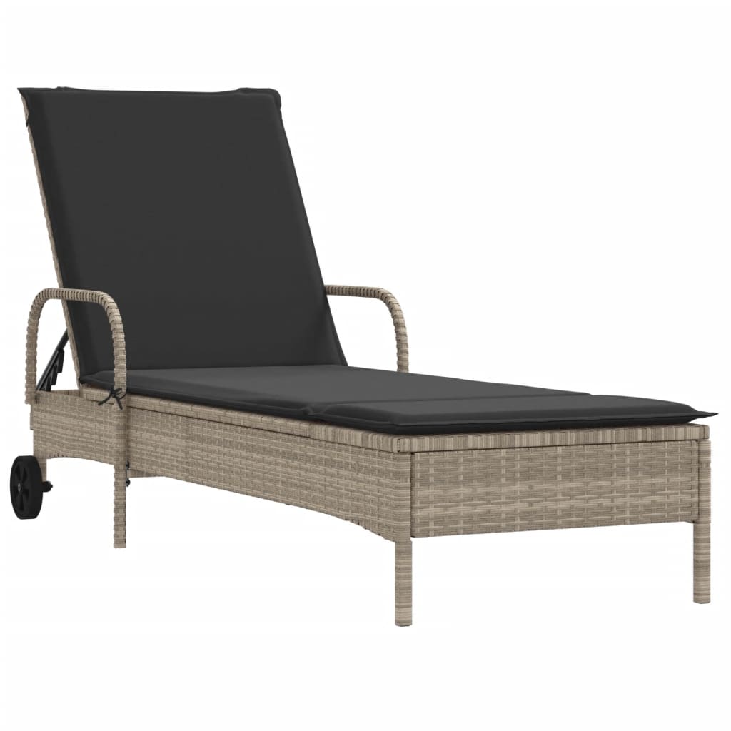 Sun lounger with cushions 2 pcs PE rattan light grey