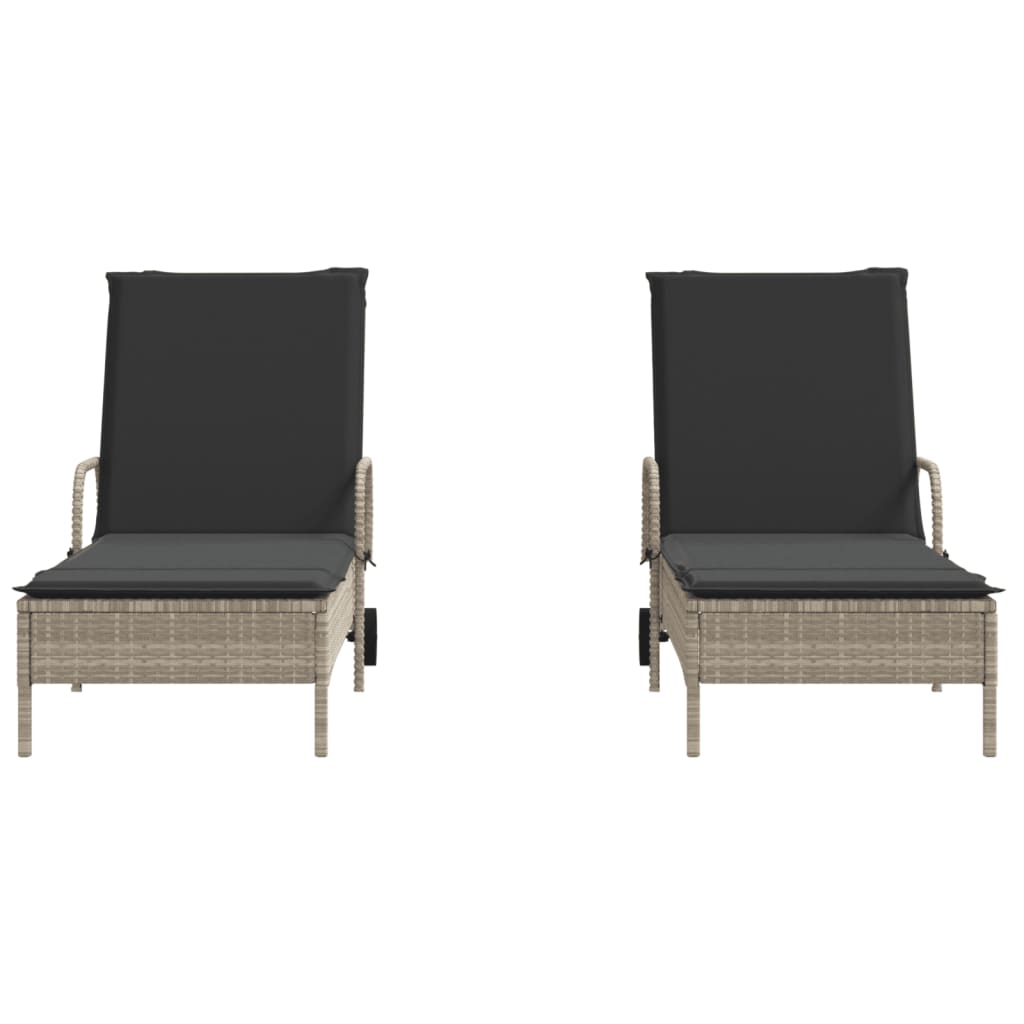 Sun lounger with cushions 2 pcs PE rattan light grey